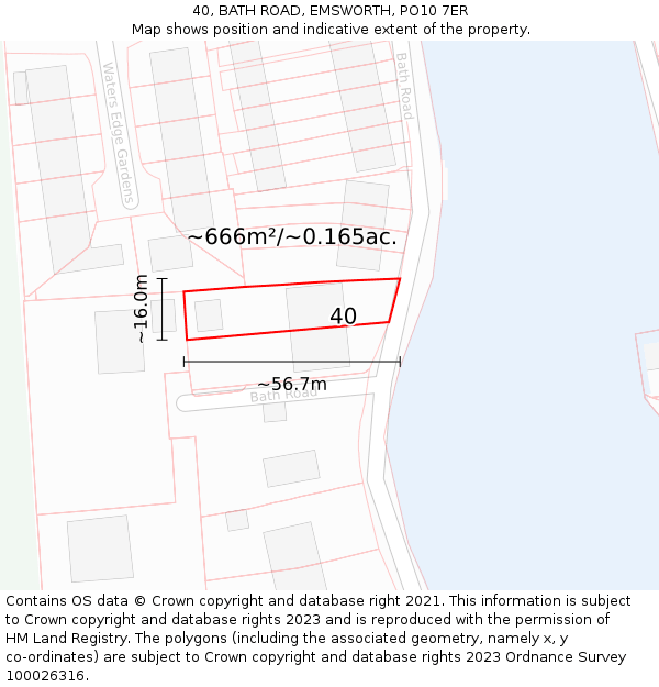40, BATH ROAD, EMSWORTH, PO10 7ER: Plot and title map