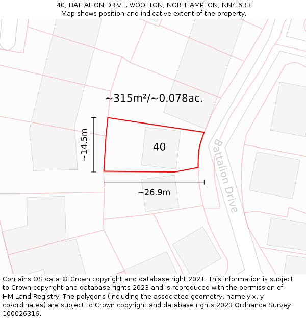 40, BATTALION DRIVE, WOOTTON, NORTHAMPTON, NN4 6RB: Plot and title map