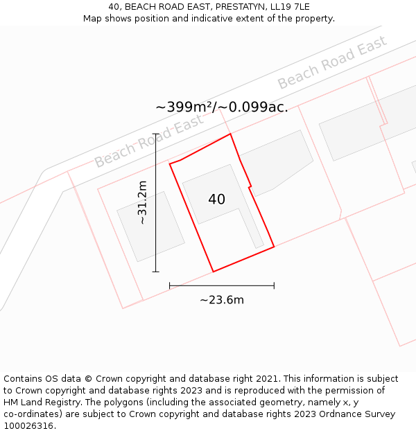 40, BEACH ROAD EAST, PRESTATYN, LL19 7LE: Plot and title map