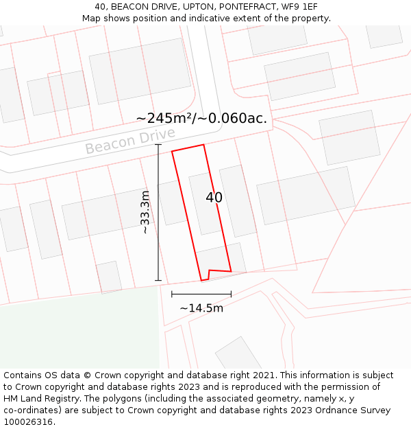 40, BEACON DRIVE, UPTON, PONTEFRACT, WF9 1EF: Plot and title map