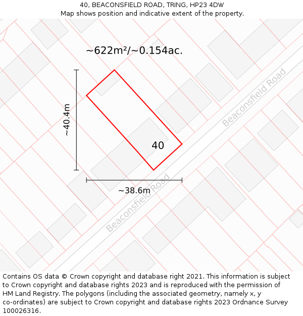 40, BEACONSFIELD ROAD, TRING, HP23 4DW: Plot and title map