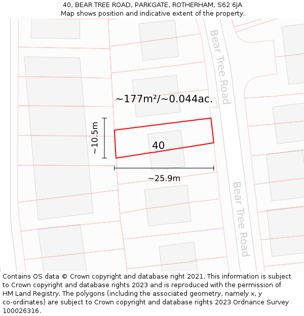 40, BEAR TREE ROAD, PARKGATE, ROTHERHAM, S62 6JA: Plot and title map