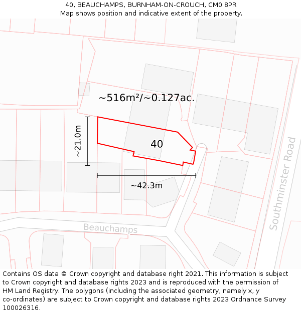40, BEAUCHAMPS, BURNHAM-ON-CROUCH, CM0 8PR: Plot and title map