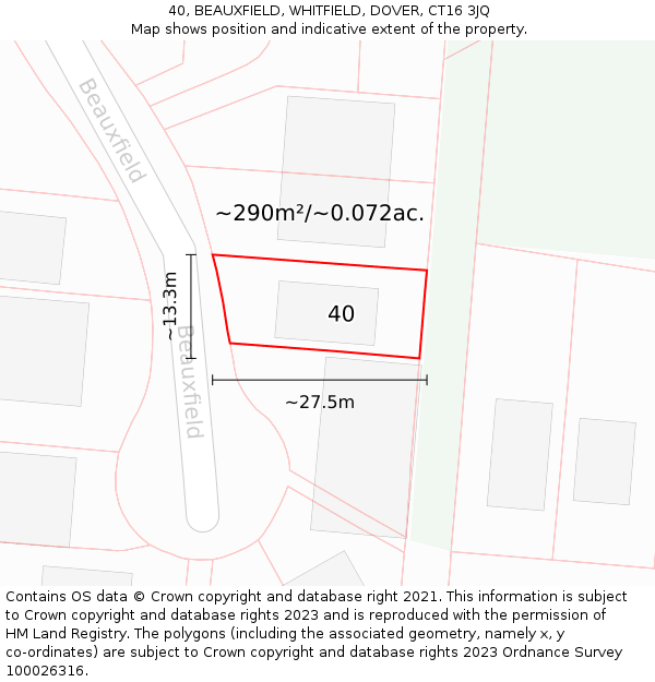 40, BEAUXFIELD, WHITFIELD, DOVER, CT16 3JQ: Plot and title map