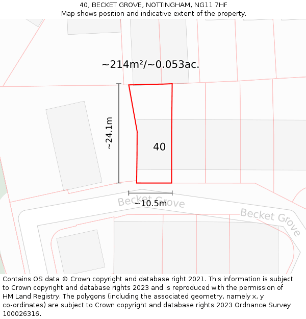 40, BECKET GROVE, NOTTINGHAM, NG11 7HF: Plot and title map