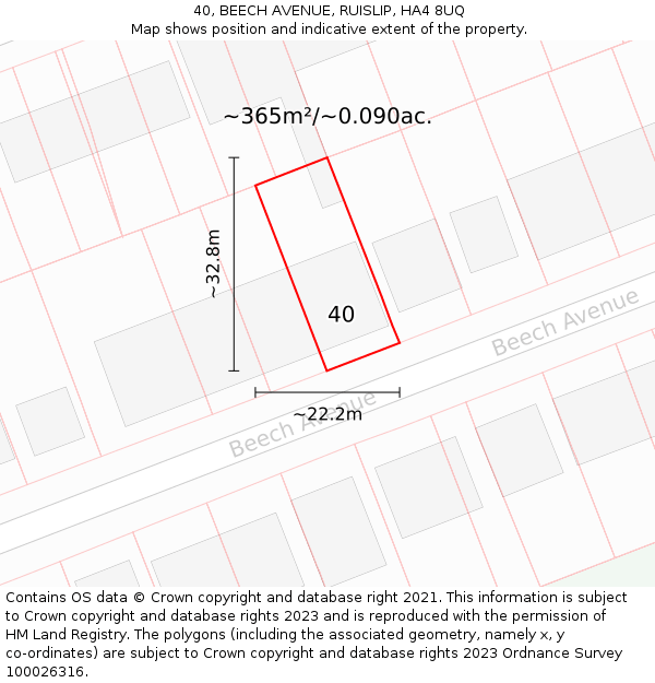 40, BEECH AVENUE, RUISLIP, HA4 8UQ: Plot and title map