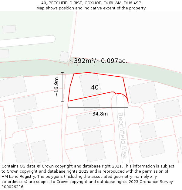 40, BEECHFIELD RISE, COXHOE, DURHAM, DH6 4SB: Plot and title map