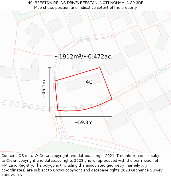 40, BEESTON FIELDS DRIVE, BEESTON, NOTTINGHAM, NG9 3DB: Plot and title map