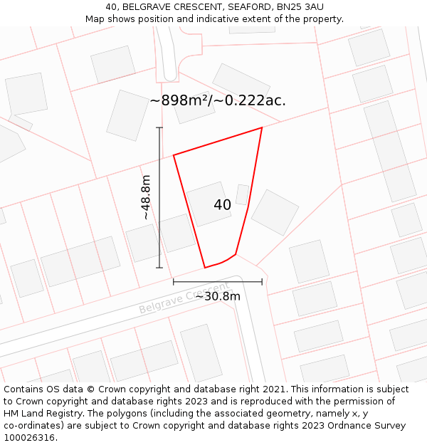 40, BELGRAVE CRESCENT, SEAFORD, BN25 3AU: Plot and title map