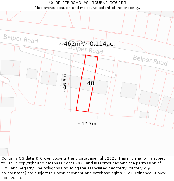40, BELPER ROAD, ASHBOURNE, DE6 1BB: Plot and title map