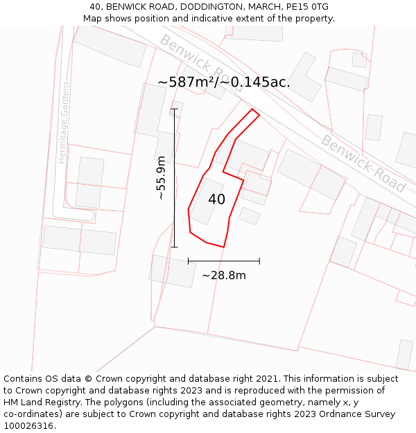 40, BENWICK ROAD, DODDINGTON, MARCH, PE15 0TG: Plot and title map