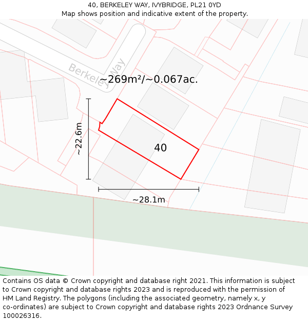 40, BERKELEY WAY, IVYBRIDGE, PL21 0YD: Plot and title map
