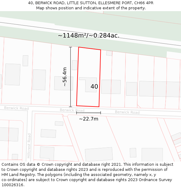 40, BERWICK ROAD, LITTLE SUTTON, ELLESMERE PORT, CH66 4PR: Plot and title map