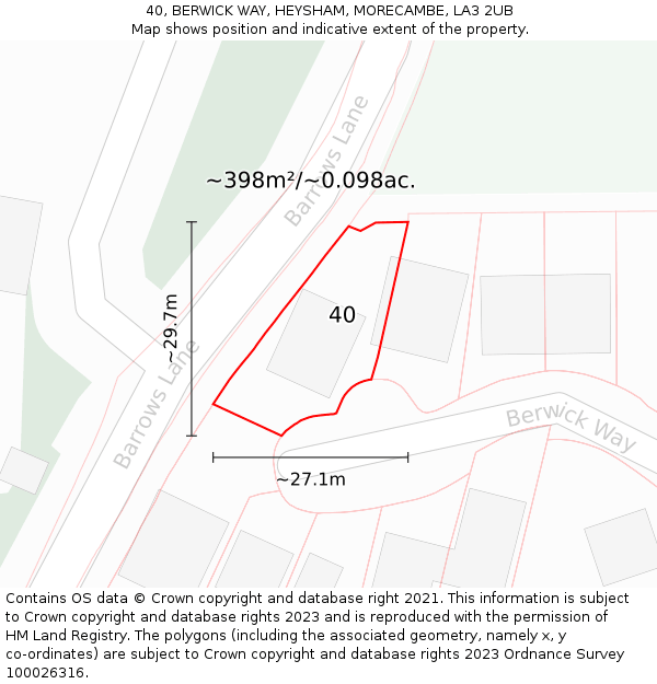 40, BERWICK WAY, HEYSHAM, MORECAMBE, LA3 2UB: Plot and title map