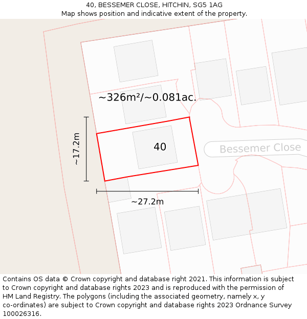 40, BESSEMER CLOSE, HITCHIN, SG5 1AG: Plot and title map