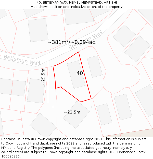 40, BETJEMAN WAY, HEMEL HEMPSTEAD, HP1 3HJ: Plot and title map