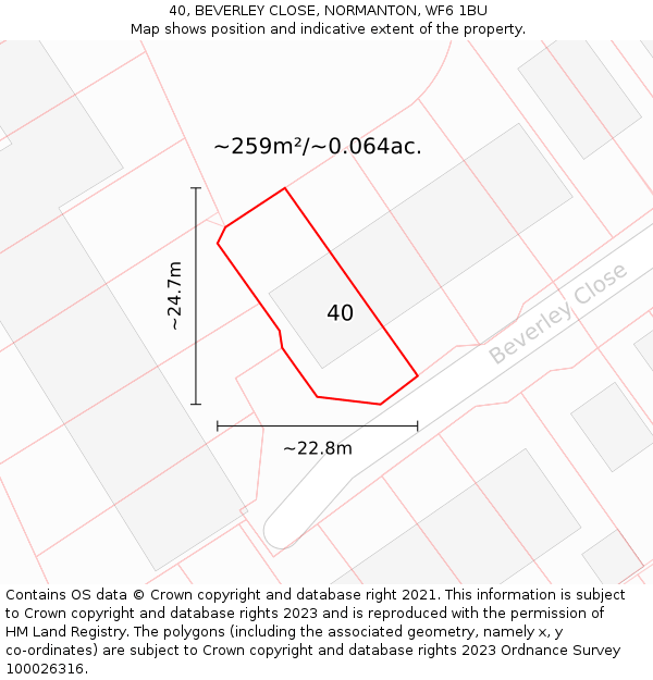 40, BEVERLEY CLOSE, NORMANTON, WF6 1BU: Plot and title map