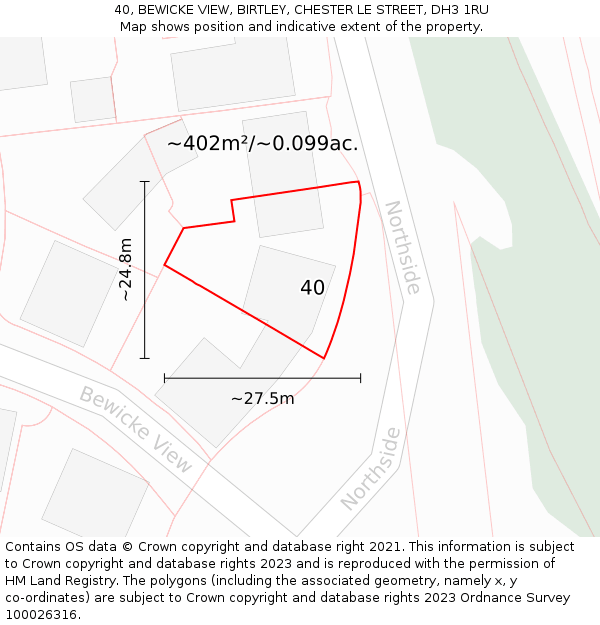 40, BEWICKE VIEW, BIRTLEY, CHESTER LE STREET, DH3 1RU: Plot and title map