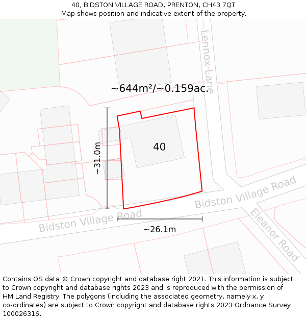 40, BIDSTON VILLAGE ROAD, PRENTON, CH43 7QT: Plot and title map