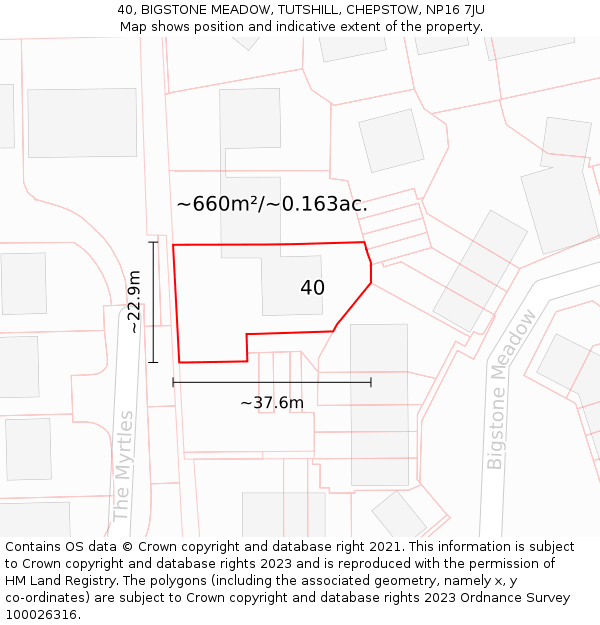 40, BIGSTONE MEADOW, TUTSHILL, CHEPSTOW, NP16 7JU: Plot and title map
