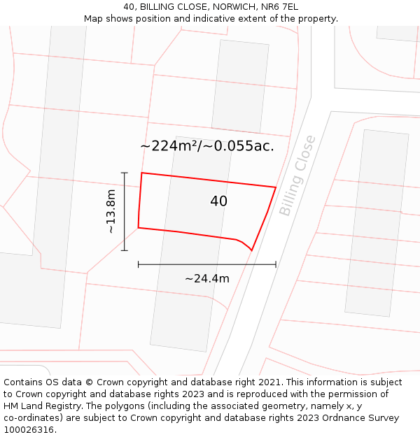 40, BILLING CLOSE, NORWICH, NR6 7EL: Plot and title map