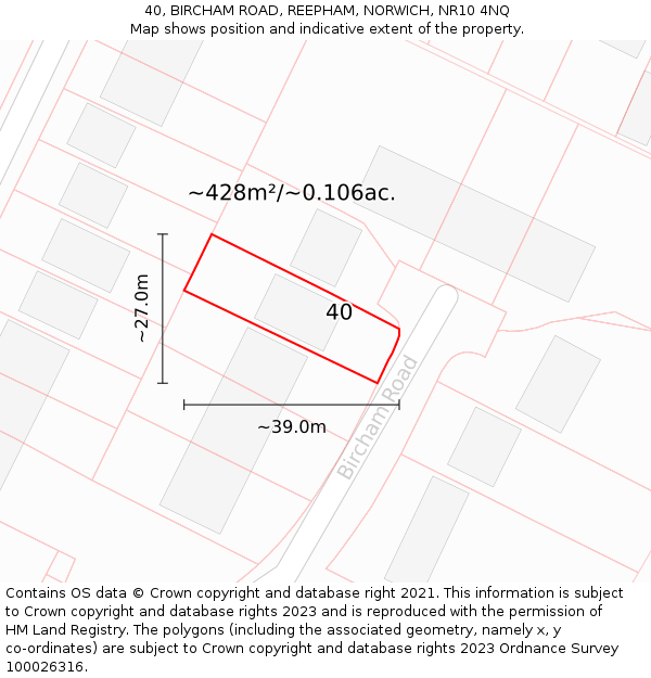 40, BIRCHAM ROAD, REEPHAM, NORWICH, NR10 4NQ: Plot and title map