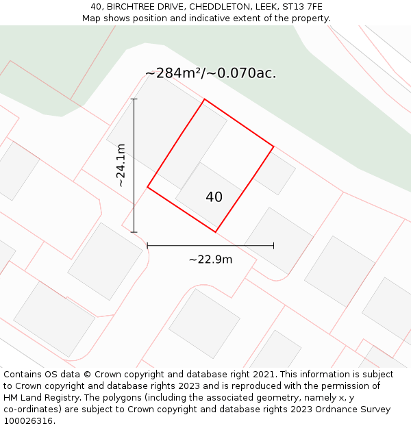 40, BIRCHTREE DRIVE, CHEDDLETON, LEEK, ST13 7FE: Plot and title map