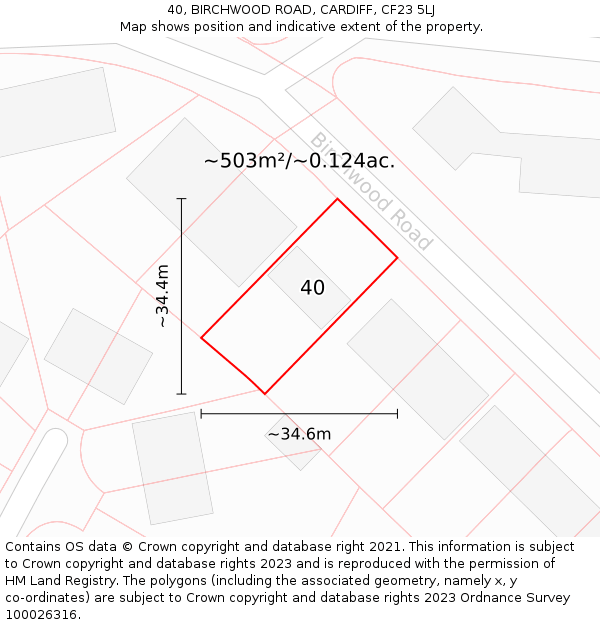 40, BIRCHWOOD ROAD, CARDIFF, CF23 5LJ: Plot and title map