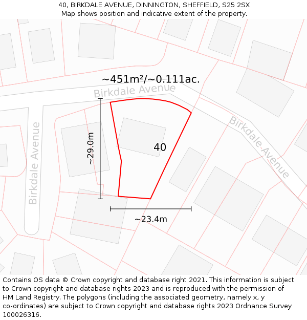 40, BIRKDALE AVENUE, DINNINGTON, SHEFFIELD, S25 2SX: Plot and title map
