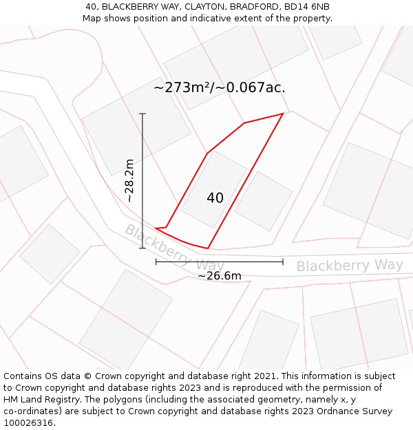 40, BLACKBERRY WAY, CLAYTON, BRADFORD, BD14 6NB: Plot and title map