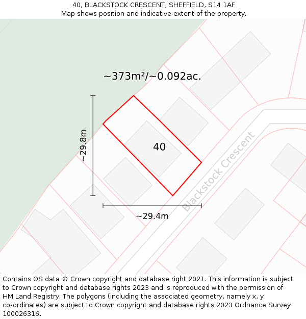 40, BLACKSTOCK CRESCENT, SHEFFIELD, S14 1AF: Plot and title map