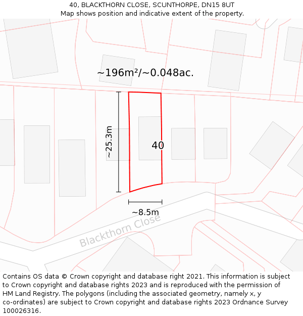 40, BLACKTHORN CLOSE, SCUNTHORPE, DN15 8UT: Plot and title map