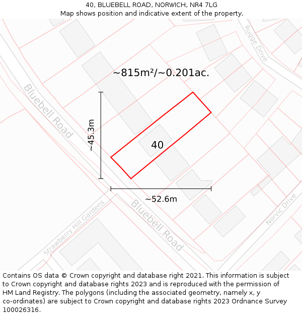 40, BLUEBELL ROAD, NORWICH, NR4 7LG: Plot and title map