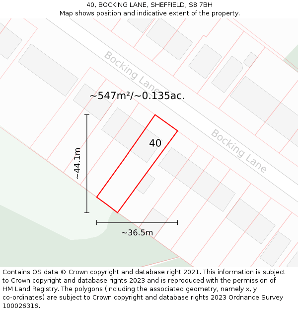 40, BOCKING LANE, SHEFFIELD, S8 7BH: Plot and title map