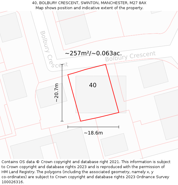 40, BOLBURY CRESCENT, SWINTON, MANCHESTER, M27 8AX: Plot and title map