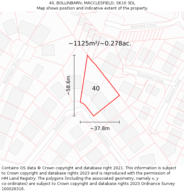 40, BOLLINBARN, MACCLESFIELD, SK10 3DL: Plot and title map