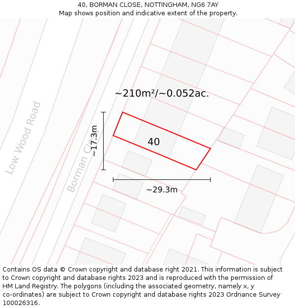 40, BORMAN CLOSE, NOTTINGHAM, NG6 7AY: Plot and title map