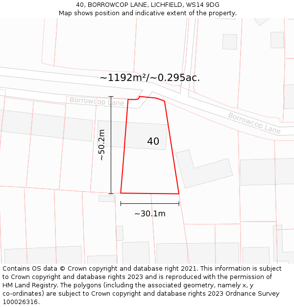 40, BORROWCOP LANE, LICHFIELD, WS14 9DG: Plot and title map