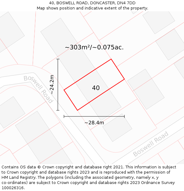 40, BOSWELL ROAD, DONCASTER, DN4 7DD: Plot and title map