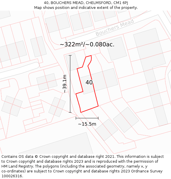 40, BOUCHERS MEAD, CHELMSFORD, CM1 6PJ: Plot and title map
