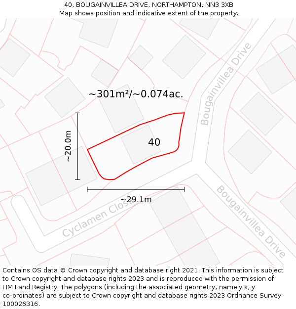 40, BOUGAINVILLEA DRIVE, NORTHAMPTON, NN3 3XB: Plot and title map
