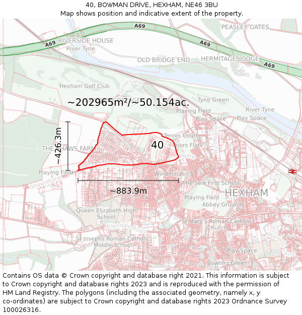 40, BOWMAN DRIVE, HEXHAM, NE46 3BU: Plot and title map