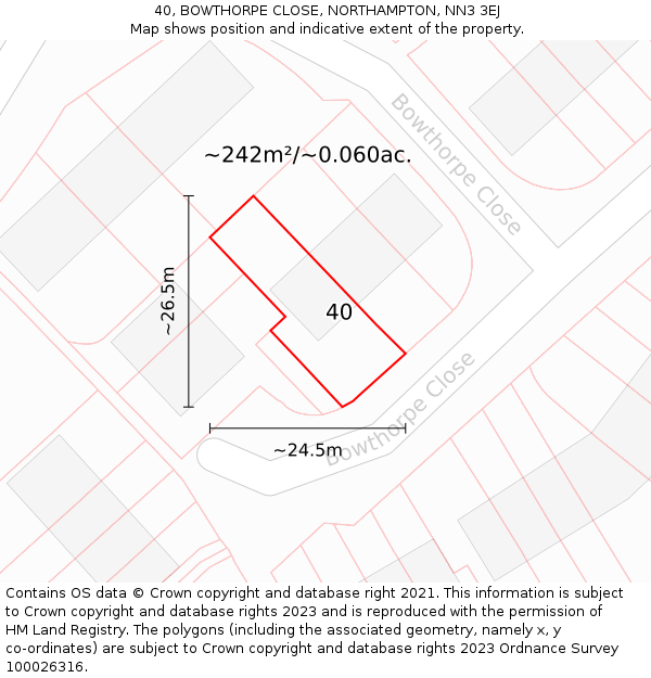 40, BOWTHORPE CLOSE, NORTHAMPTON, NN3 3EJ: Plot and title map