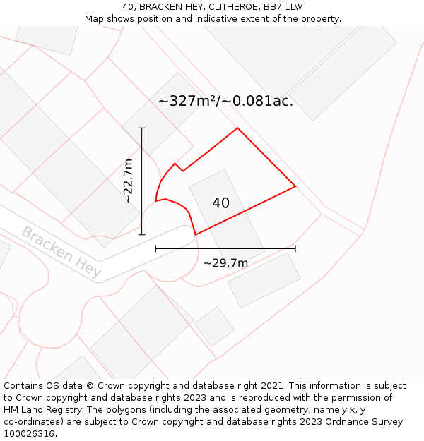40, BRACKEN HEY, CLITHEROE, BB7 1LW: Plot and title map