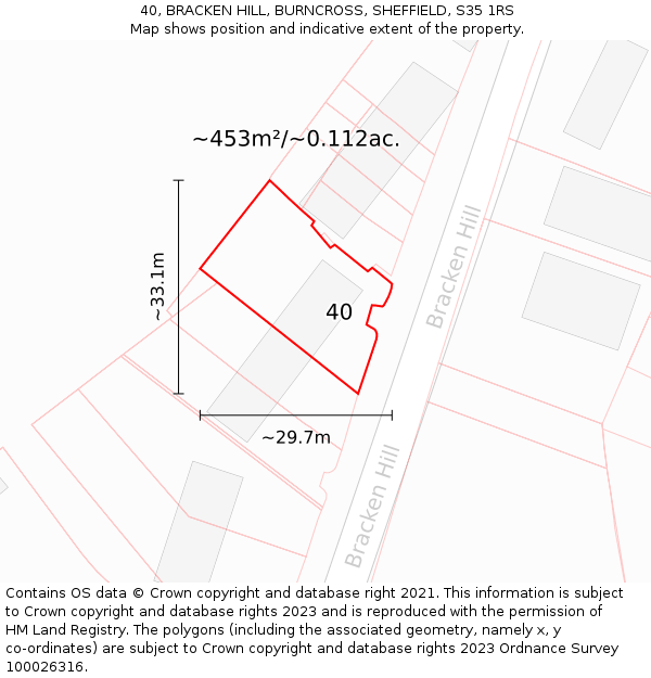 40, BRACKEN HILL, BURNCROSS, SHEFFIELD, S35 1RS: Plot and title map