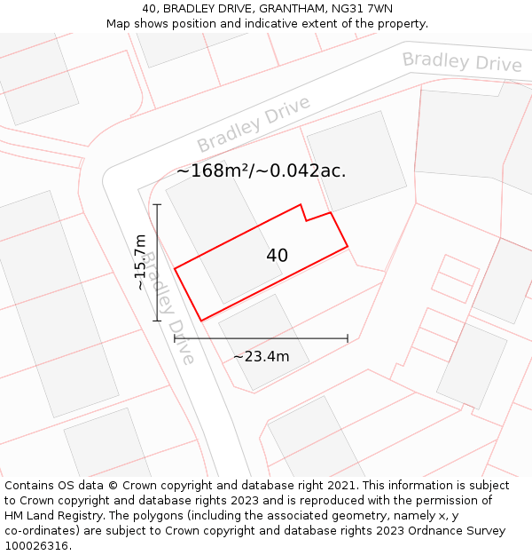 40, BRADLEY DRIVE, GRANTHAM, NG31 7WN: Plot and title map