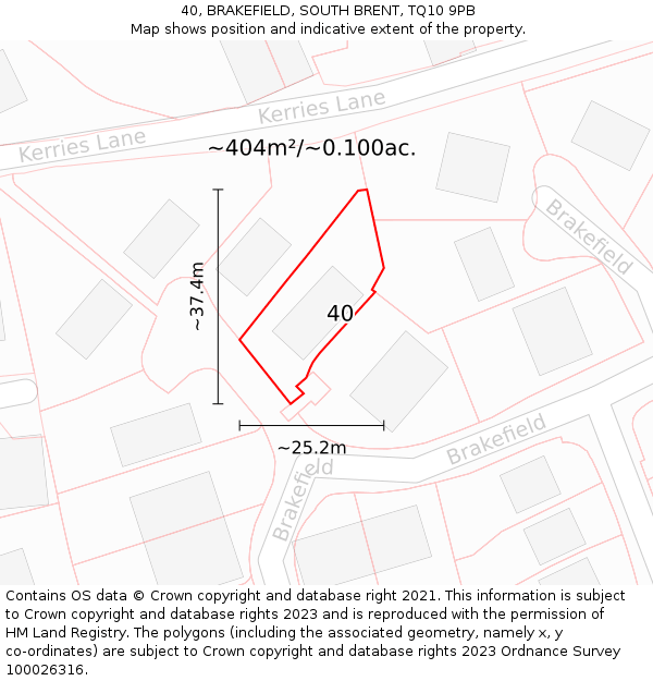 40, BRAKEFIELD, SOUTH BRENT, TQ10 9PB: Plot and title map
