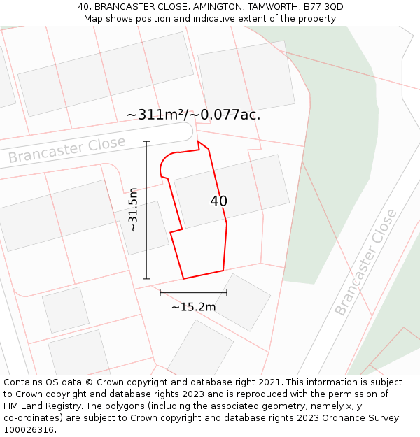 40, BRANCASTER CLOSE, AMINGTON, TAMWORTH, B77 3QD: Plot and title map