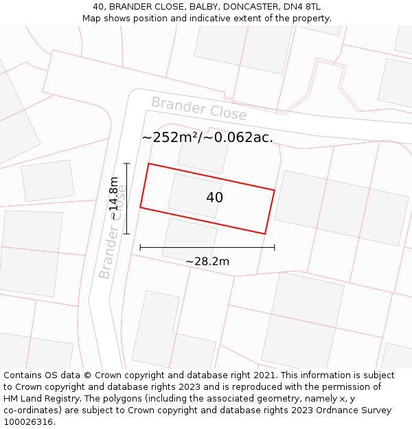 40, BRANDER CLOSE, BALBY, DONCASTER, DN4 8TL: Plot and title map