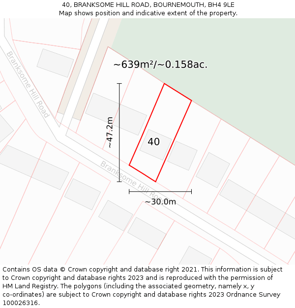 40, BRANKSOME HILL ROAD, BOURNEMOUTH, BH4 9LE: Plot and title map